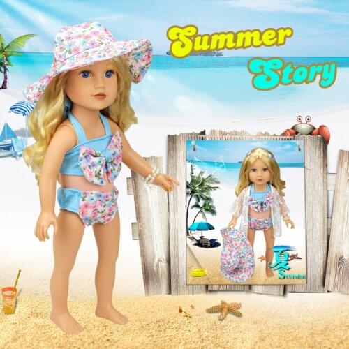 2021 New Pattern Clothes 3-Piece Bathing Suit With Suspender Fit 18 Inch American&43cm Baby New Born Doll Clothes Accessories