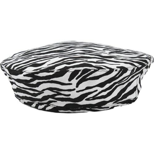 New Women Hats Caps Classic Zebra Print Berets British PU Brimmed Painted Hat Vintage Female Spring Hats