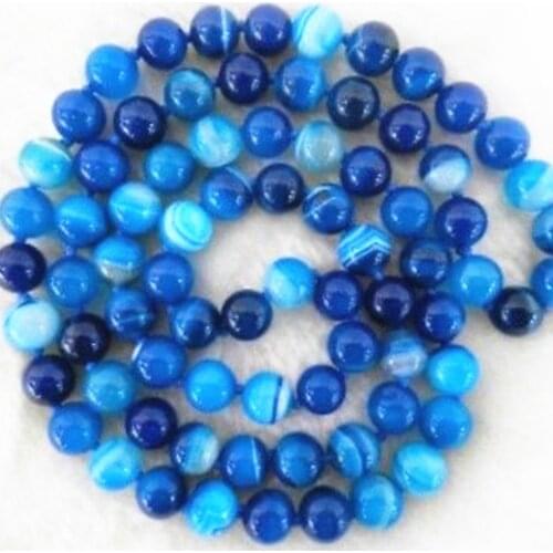 Charms 10mm natural blue stripe natural agat onyx carnelian stone round beads necklace long chain jewelry 35inch MY4608