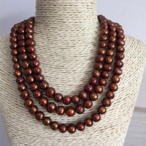 Single strands 9-10mm south sea baroque chocolate pearl necklace 38inch925 silver