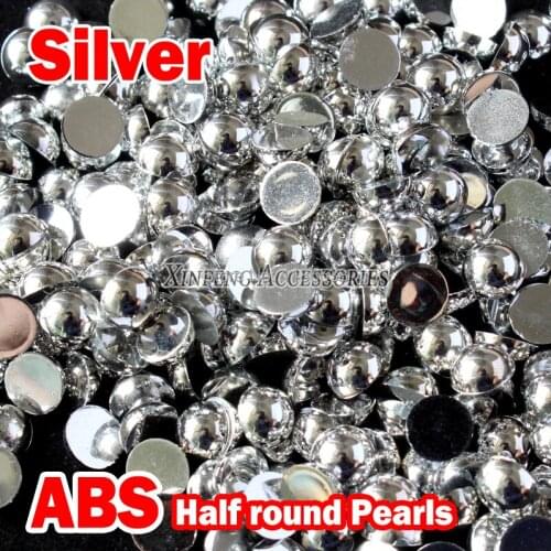 1.5mm-8mm ABS Plastic Half Round Silver Flatback Pearl DIY Craft Crystal Beads Pearls Stones and Crystals Jewelry Accessories