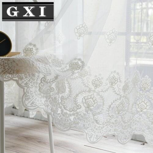 GXI Europe White Lace Tulle Embroidered Voile Sheer Curtain Panels for Living Room Bedroom Sliding Glass Door Window Screen
