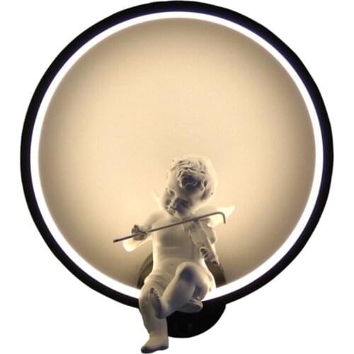 667A Nordic Modern Wall Mounted Lamp Lovely Minimalist Angel Playing Violin Bedside Sconce Round Night Light Iron Bracket