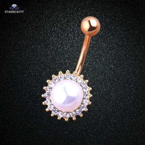 Starbeauty Big Pearl Navel Piercing Ombligo 14G Gold/Silver Color Belly Button Piercing Nombril Belly Button Rings Pircing Gift