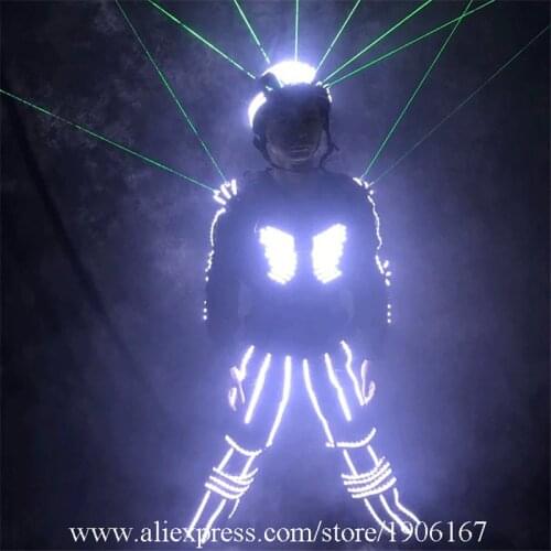 Super Bright Green Laser Led Luminous Clothes Light Up Led Robot Suit With Led Helmet Ballroom Costume