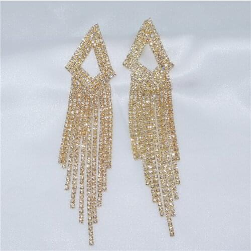 Wedding Shiny Earrings Accessories Luxury Rhinestone Long Tassel Drop Earrings For Women Party Jewelry Long Dangle Earrings
