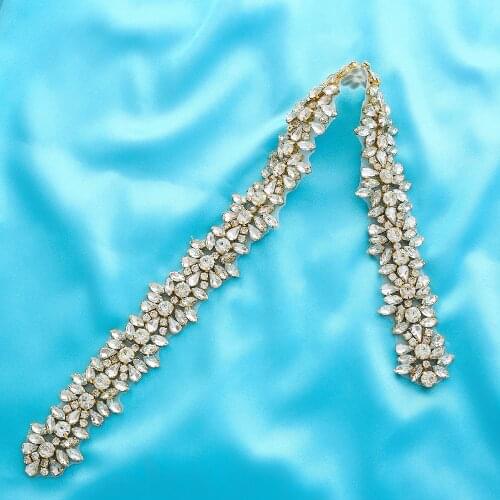 Crystal Handmade Wholesale Wedding Dresses Garment Silver Rhinestone DIY Accessories Beaded Gold Wide Applique Pearl Bridal S165