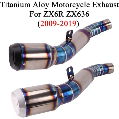 Titanium Alloy Slip-on For ZX6R ZX636 2009-2020 Motorcycle Exhaust Muffler Mofidy Middle Link Pipe Escape Moto Titanium Muffler