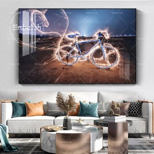 Embelish 1 Pieces Large HD Wall Art Pictures For Living Room Light Painting Bike Print Canvas Pictures Home Decor Framed Posters