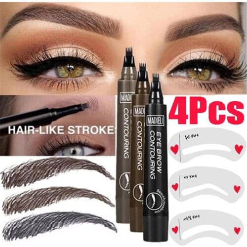 Waterproof Natural Eyebrow Pen Four-claw Eye Brow Tint Fork Tip Eyebrow Tattoo Pencil Long Lasting with 3Pcs Eyebrow Cards Gift