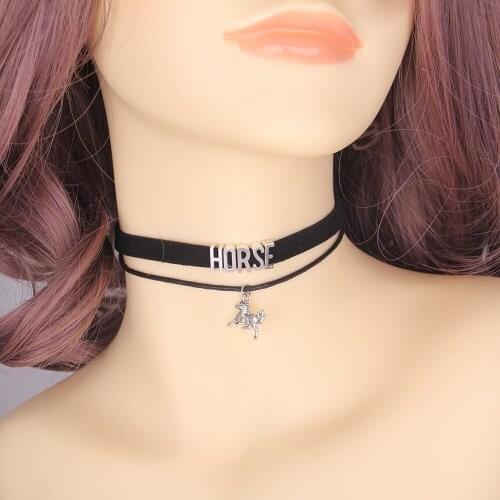Fashion HORSE Women Choker Necklace horse Charm Pendant Velvet handmade Collar Jewelry for women Collares Mujer accessories