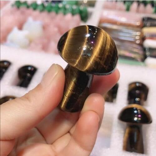 1pcs 2 inches natural crystal tiger eye stone hand-carved lovely little mushroom crystal statue decorative quartz
