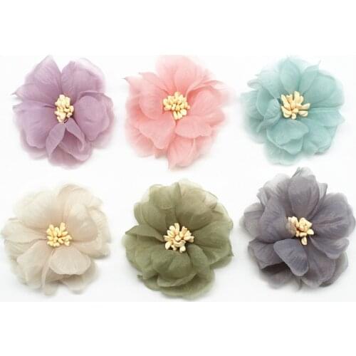 10pcs Spring Breeze Korean Crystal Yarn Fabric Diy Handmade Hair Accessories Headdress Jewelry Head Flower Accessories