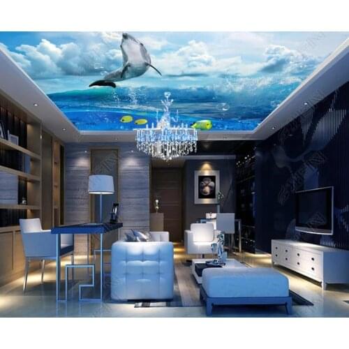 1827 Dolphin Jumping out of the Sea Printing stretch ceiling film for workshop ceiling decoration