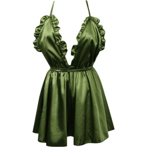 2019 Womens Sexy V-neck Sleepwear Solid Color Sleeveless Jumpsuit Rompers Green Pink Champagne S-XL