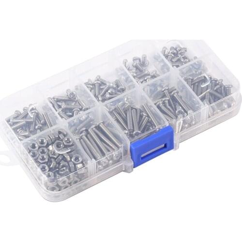 340PCS/Lot M3 Button Head Hex Socket Screw Bolt Nut Stainless Steel SS304 M3 Screws Nuts Assortment Kit Fastener Hardware