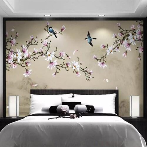 Custom Any Size Mural Wallpaper 3D Chinese Style Flowers And Birds Wall Painting Living Room Study Home Decor Removable Stickers