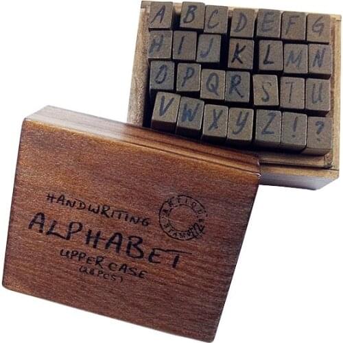 4sets/lot retro Wooden Box stamp Multi Purpose Handwriting Lowercase&Uppercase Alphabet Letter Decoration wholesale