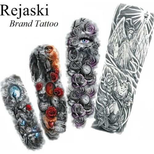 48x17CM Purple Rose Big Eye Full Legs Temporary Tattoo Stickers Women Summer Style Fake Tattoo Arm Sleeve Men Tatoos Makeup Tip