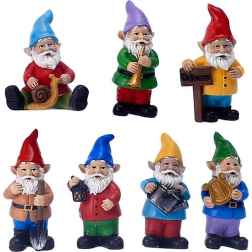 7PCS Miniature Elves Figurines Resin Funny Dwarf Elf Moss Terrarium Ornaments Fairy Garden Miniature Gnomes Desktop Decoration