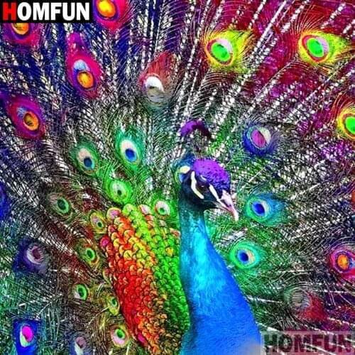 Homfun Full Square/Round Drill 5D DIY Diamond Painting "Animal peacock"3D Embroidery Cross Stitch Home Decor Gift A10283