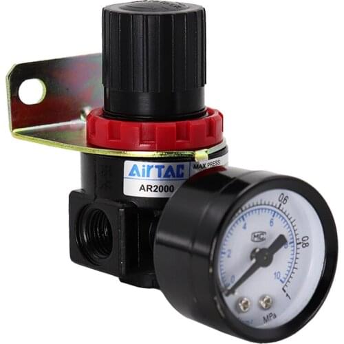 AR2000 G1/4'' Air Control Compressor Pressure Relief Regulator Valve with Fitting With stent with pressure gauge