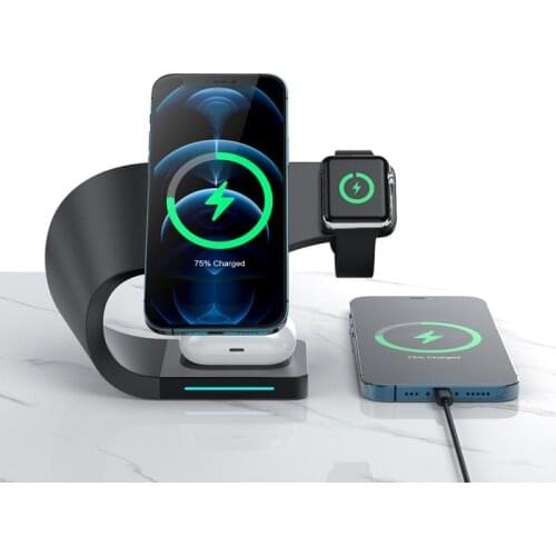 15w Four-in-one Magnetic Wireless Charger For Apple Mobile Phone, For Apple Watch Airpods Pro Three-in-one Desktop Stand