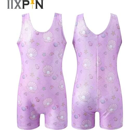 Girls Gymnastic Leotards Ballet Kids Sparkling Fish Scales Print Dance Leotards Training Biketard Dancewear Practice Costumes
