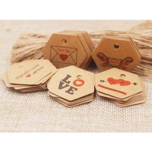 Feiluan 200pc/lot valentine day decoration tag card DIy hexagon sweet love get married wedding favors tag /party/arts wrap tag
