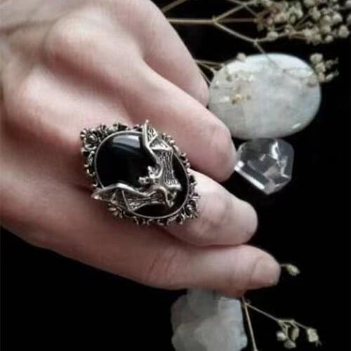 Gothic Vampire Bat Rings For Men and Women Silver plated Bat Cameo Halloween Witch Crystal Ring Joint Gift Jewelry