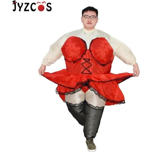 JYZCOS Self Inflatable Chubby Sexy Lady Dancer Barmaid Costume for Women Adult Funny Bartender Purim Stag Hen Night Outfit