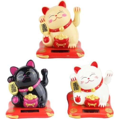 Chinese Lucky Cat Solar Powered Gold Waving Cat Hand Paw Up Wealth Prosperity Welcoming Good Luck Waving Cat Birthday Gift