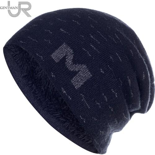 New Unisex Hat M Letter Stylish Winter Hats For Men & Women Add Fur Lined Warm Ski Beanie Cap Outdoor Sports Knitted Hat