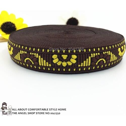HOT!!! NEW wholesale 7/8'' 22mm Wide Coffee Yellow Sunflower Woven Jacquard Ribbon Dog Chain Accessories DIY Tape 10yards