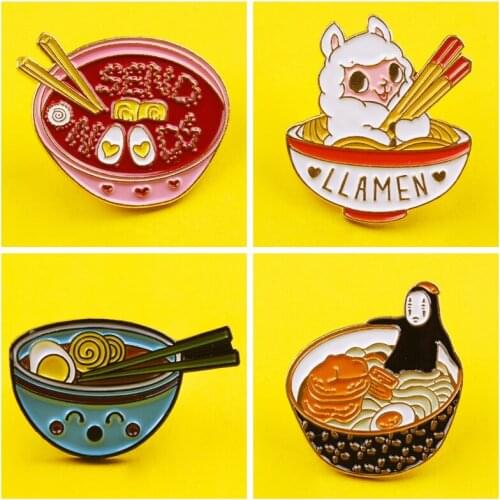 Cartoon Ramen Sushi Enamel Pins Cute Japanese Foods Tonkotsu noodles Brooches Denim Shirt Collar Lapel Pins Badge Jewelry Gifts