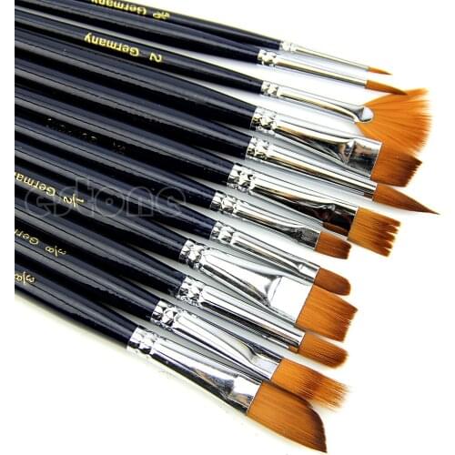 QX2B 12Pcs Nylon Hair Acrylic Oil Painting Watercolor Artist Paint Brush Supplies Set