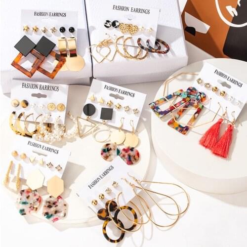 LOVR Womens Earrings Set Pearl Earrings For Women Bohemian Fashion Jewelry 2020 Geometric Tassel Crystal Heart Stud Earrings