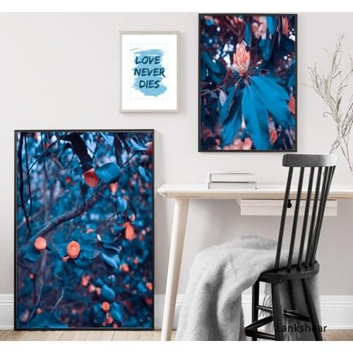 Wall Art Canvas Painting Lantern Flower Blue Leaves Love Quotes Nordic Posters And Prints Plant Wall Pictures For Living Room