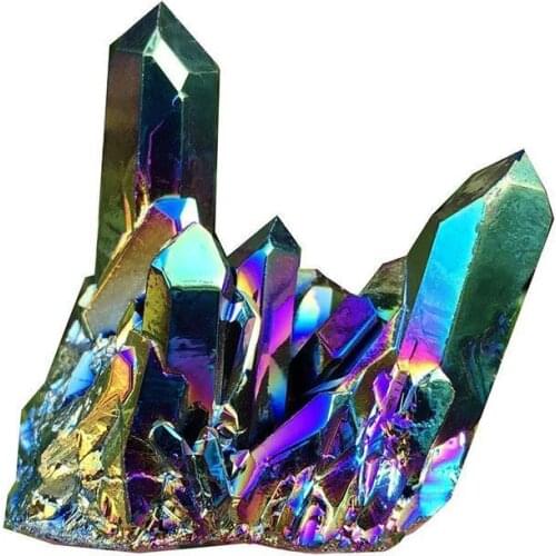 Natural Quartz Crystal Rainbow Titanium Cluster Rare Mineral Specimen Reiki Healing Stone Craft Decoration