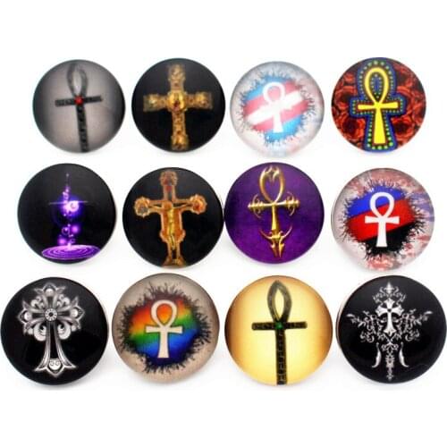 New Arrived 10pcs/lot Colorful Cross Faith Glass Snap Button Chams Fit 18mm/20mm Ginger Snap Bracelet Necklace DIY Jewelry