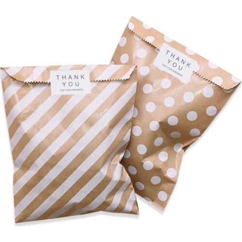 50pcs/pack Kraft Paper Bags Wave Dot Candy Biscuit Bag for Gift Packaging Wedding Birthday Party Wrapping Supplies