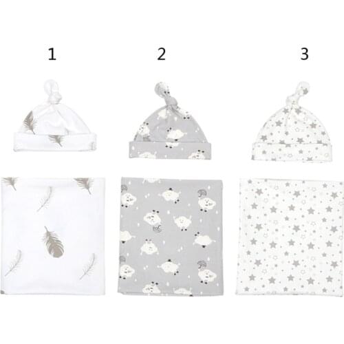 2pcs Newborn Infant Baby Boys Girls Swaddle Receiving Blanket Swaddle Muslin Wrap Hat Set Bedding Cartoon Sleeping Bag