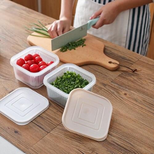 Plastic Storage Box Refrigerator Fresh-Keeping Box for Onion Ginger Garlic Fruit Vegetable Drain Crisper with Lid Kitchen Gadget