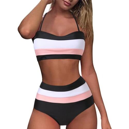 Striped Bikini 2021 High Waist Swimwear Female Summer Swimsuit Women Brazilian 2 Pieces Set Sports Bathing Suit Купальник #T3G