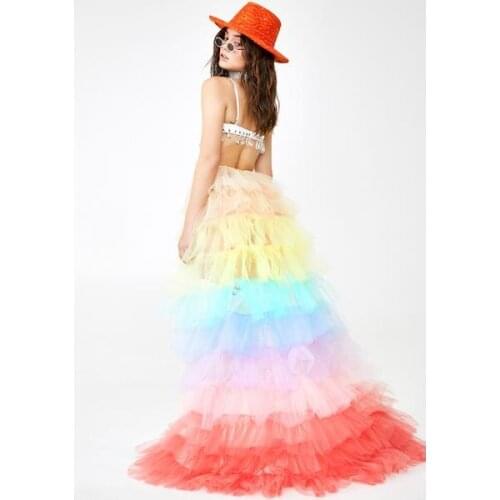 Puffy Long Skirts Fashion faldas jupe femme Hi Low Full Length Women Skirt Asymmetrical Maxi Skirts