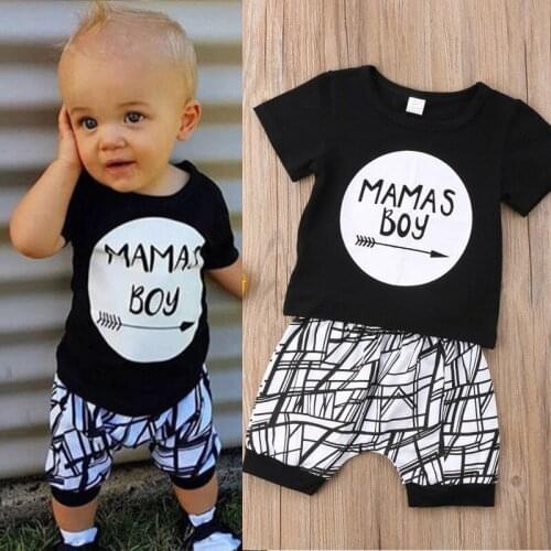 0-24 Months Baby Boys Clothes Set Black Letter Print Tshirt For Boys White Striped Pants Leggings Baby Boys Clothing Newborn Set