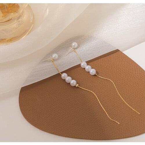 Pearl Earrings For Women Korean Fashion Tassel Long Geometric Woman Earring Trendy Tide Jewelry Accessories Wholesale 2021