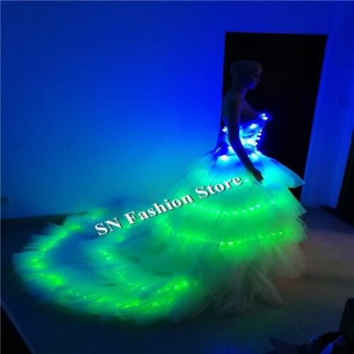 SS7 LED luminous wedding dress women catwalk stage show RGB bra clothes ballroom dance led costumes sexy party dj singer wears