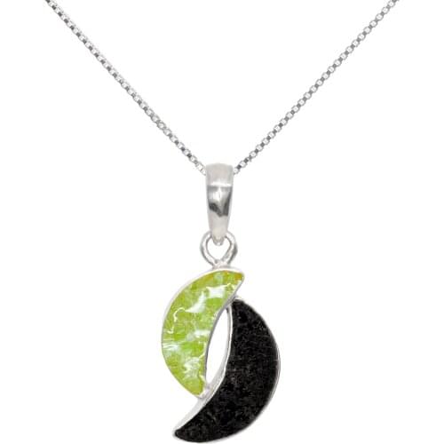 DARK DIAMOND®-Double moon pendants, of authentic volcanic Lava, olivine and 925 sterling silver. Handmade in Spain