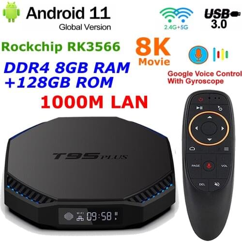 Android 11 TV BOX T95 PLUS RK3566 DDR4 8GB RAM 64GB ROM 1000M LAN 2.4G/5G Dual WIFI BT 8K decode USB3.0 4K Youtube Set Top Box